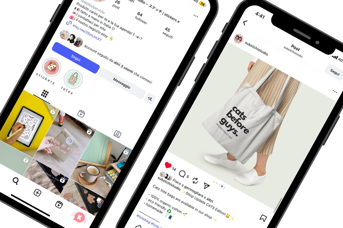 Profilo Instagram e post «Cats before guys» di @suketchistudio